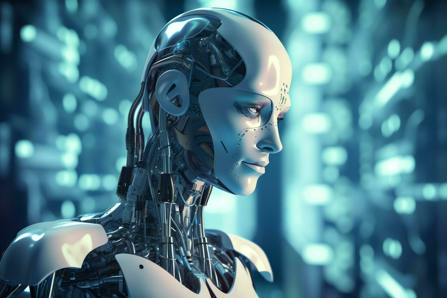 3D rendering technology robotics data analytics or futuristic cyborg with artificial intelligence concept by AI Generated photo