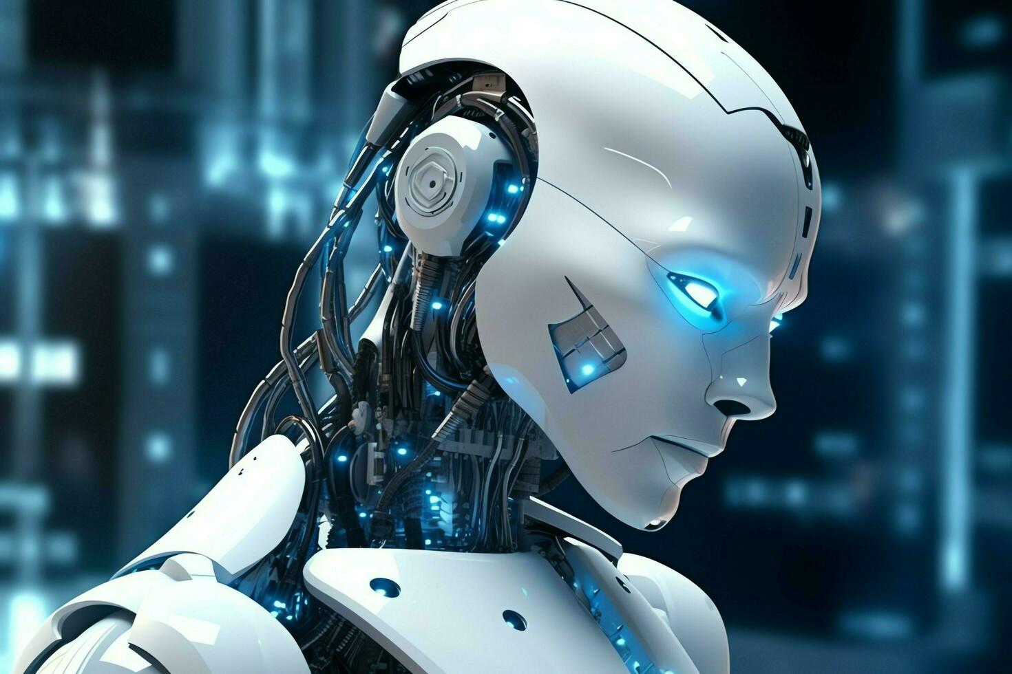 3D rendering technology robotics data analytics or futuristic cyborg with artificial intelligence concept by AI Generated photo