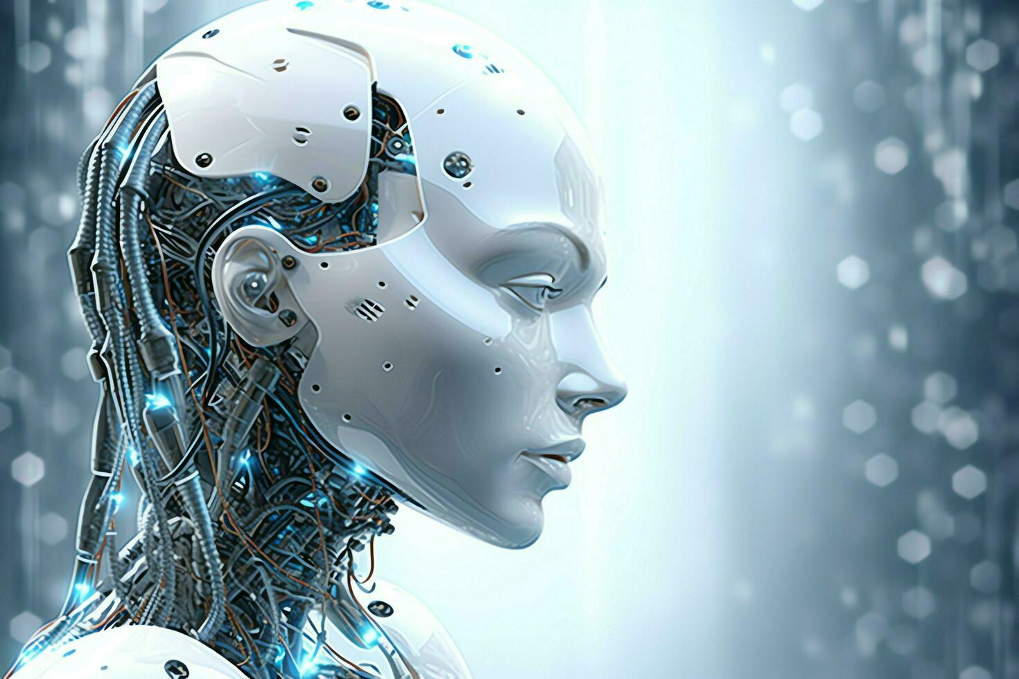 3D rendering technology robotics data analytics or futuristic cyborg with artificial intelligence concept by AI Generated photo