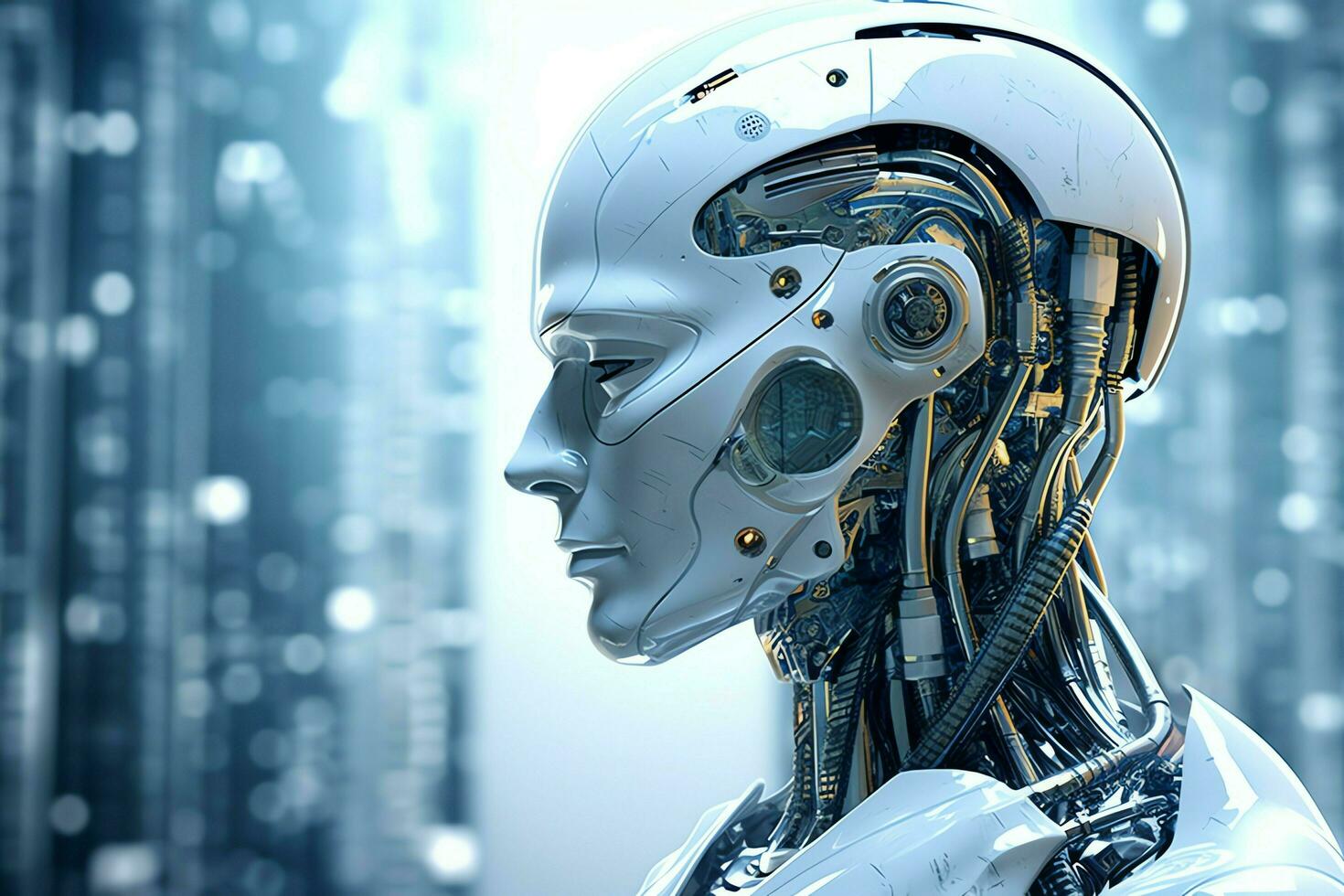 3D rendering technology robotics data analytics or futuristic cyborg with artificial intelligence concept by AI Generated photo