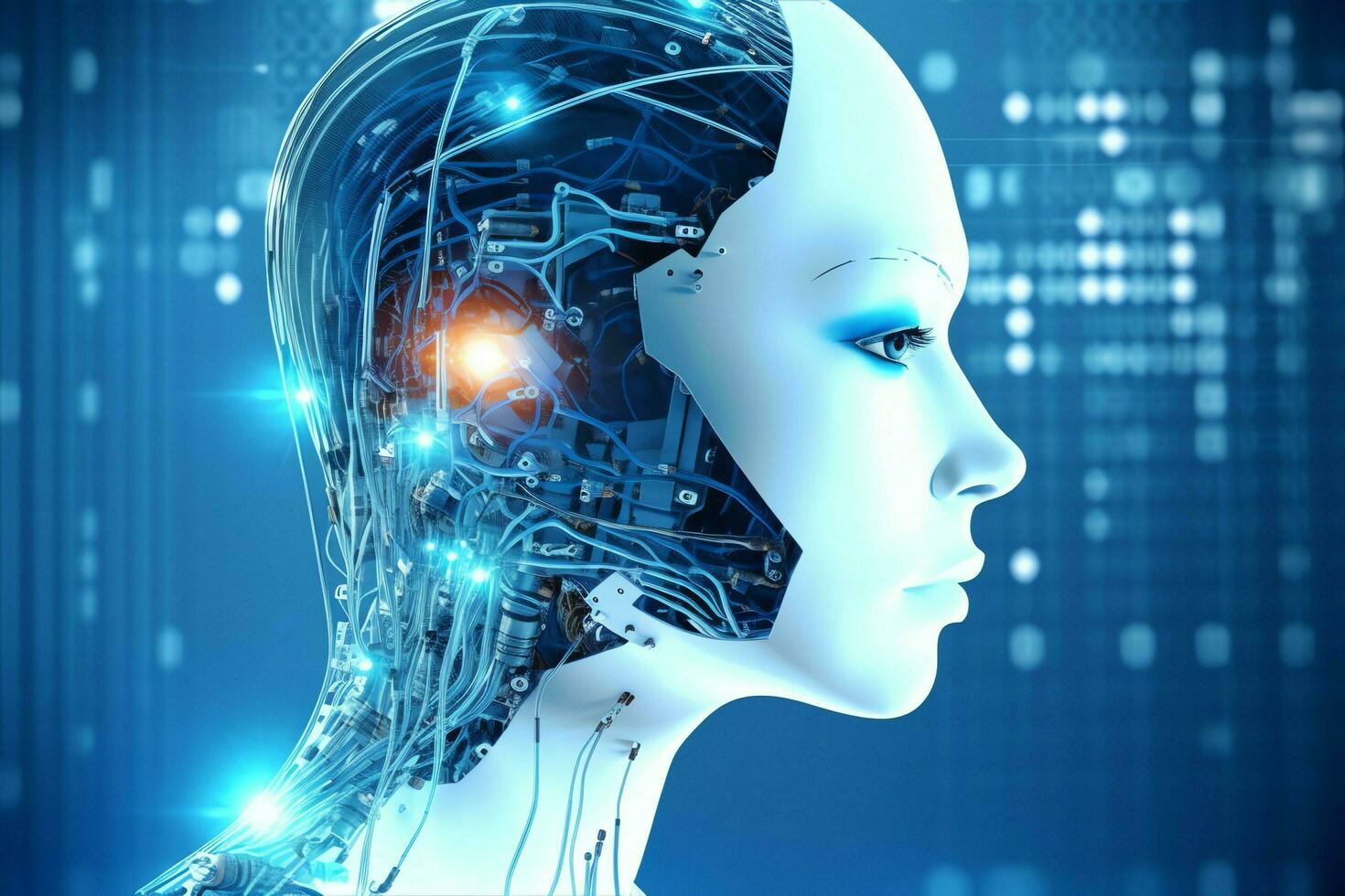 3D rendering technology robotics data analytics or futuristic cyborg with artificial intelligence concept by AI Generated photo