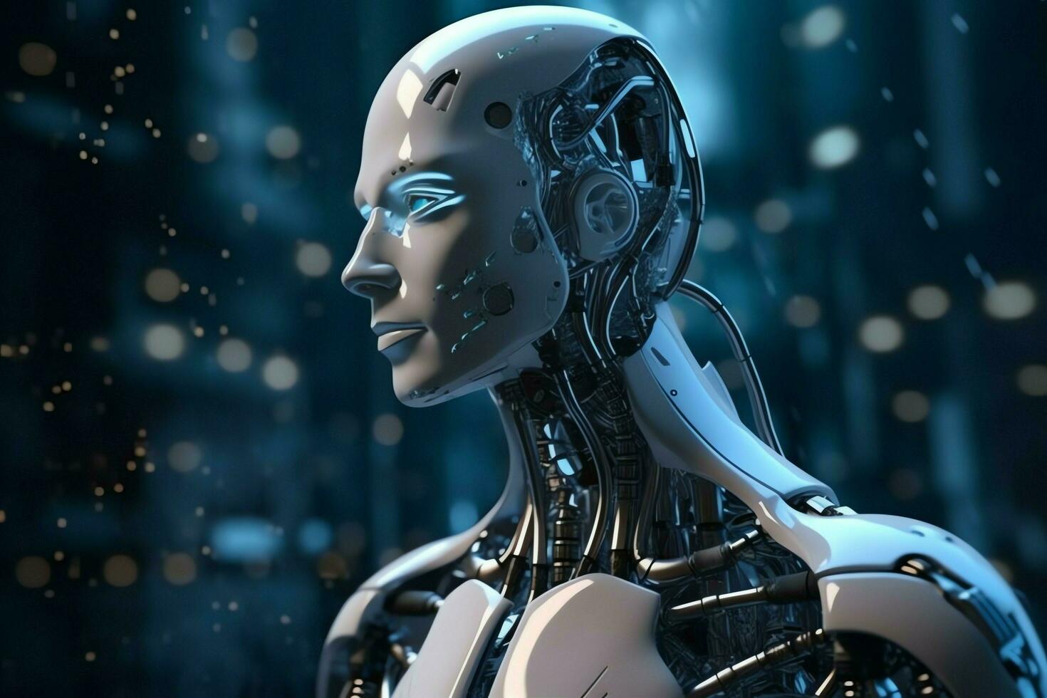 3D rendering technology robotics data analytics or futuristic cyborg with artificial intelligence concept by AI Generated photo