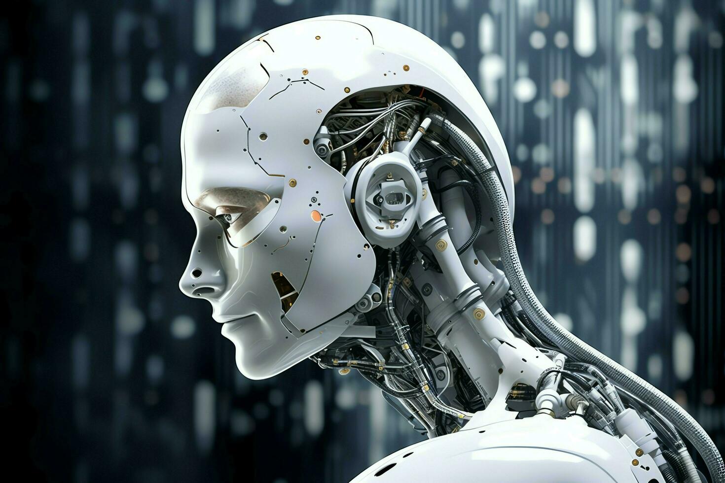 3D rendering technology robotics data analytics or futuristic cyborg with artificial intelligence concept by AI Generated photo