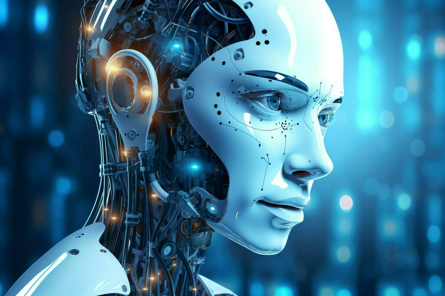3D rendering technology robotics data analytics or futuristic cyborg with artificial intelligence concept by AI Generated photo