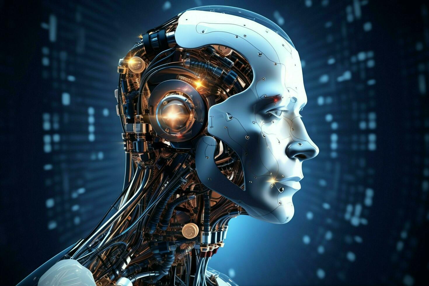 3D rendering technology robotics data analytics or futuristic cyborg with artificial intelligence concept by AI Generated photo