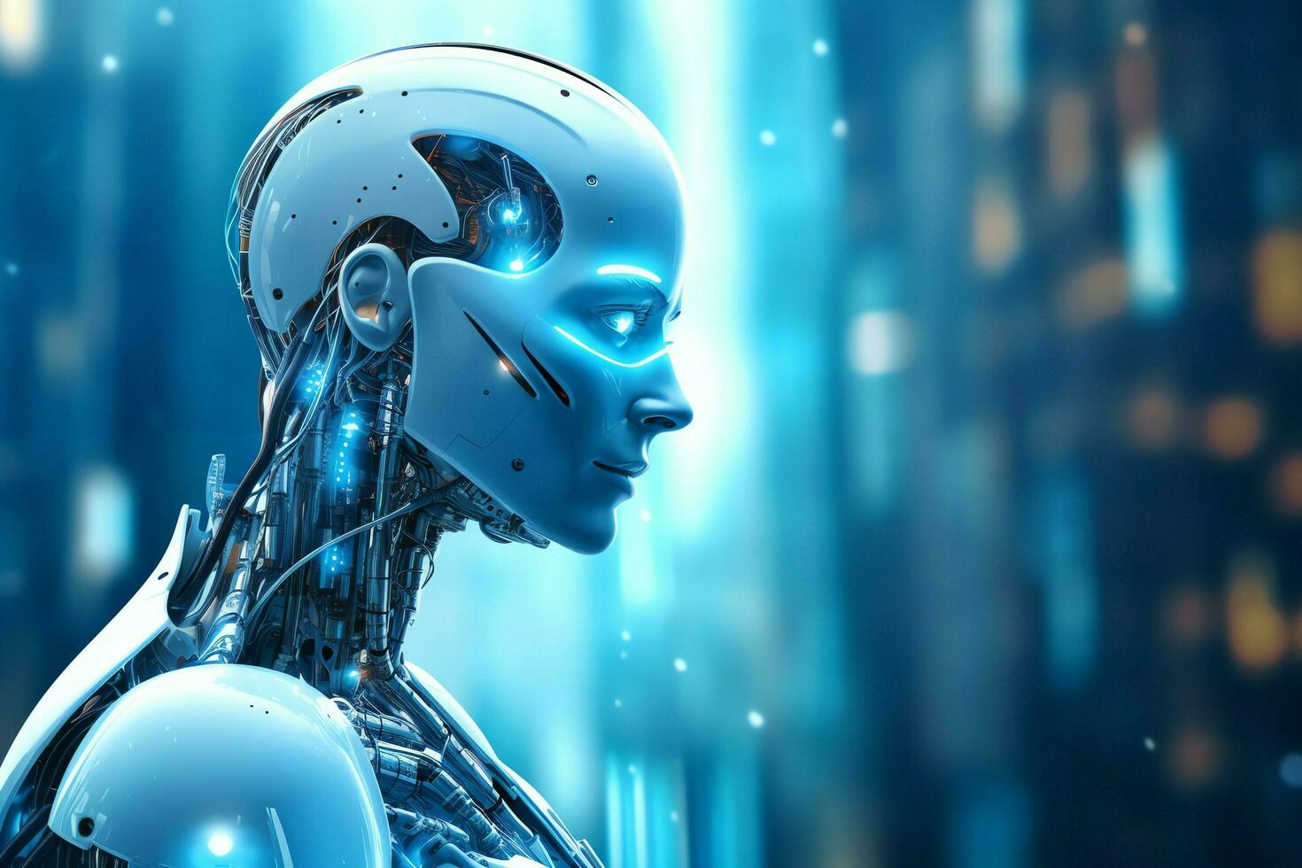 3D rendering technology robotics data analytics or futuristic cyborg with artificial intelligence concept by AI Generated photo