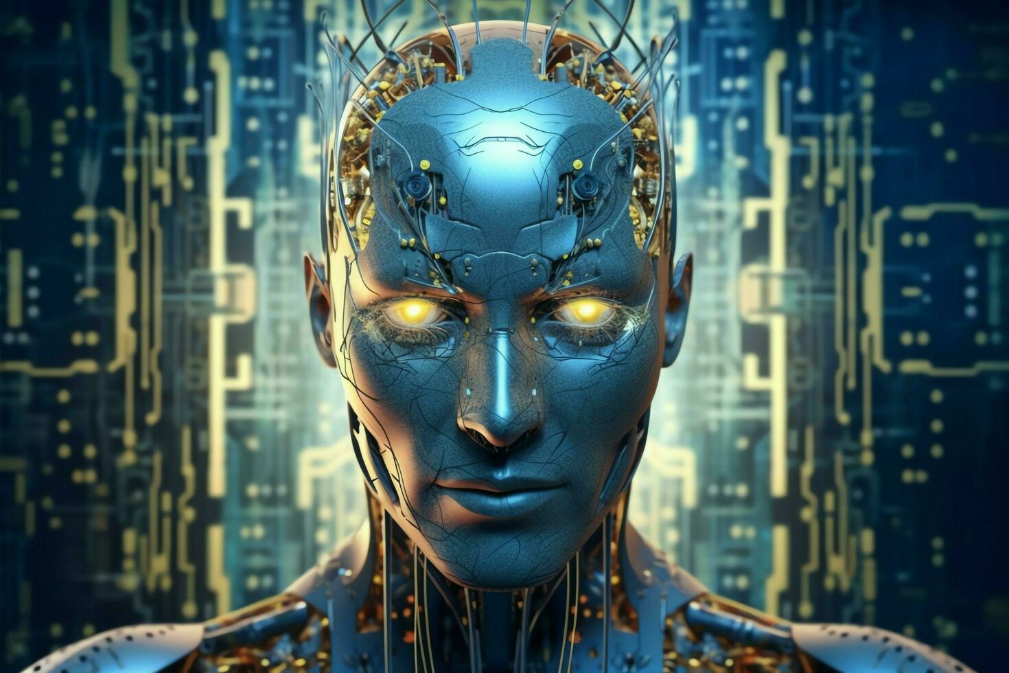 3D rendering technology robotics data analytics or futuristic cyborg with artificial intelligence concept by AI Generated photo