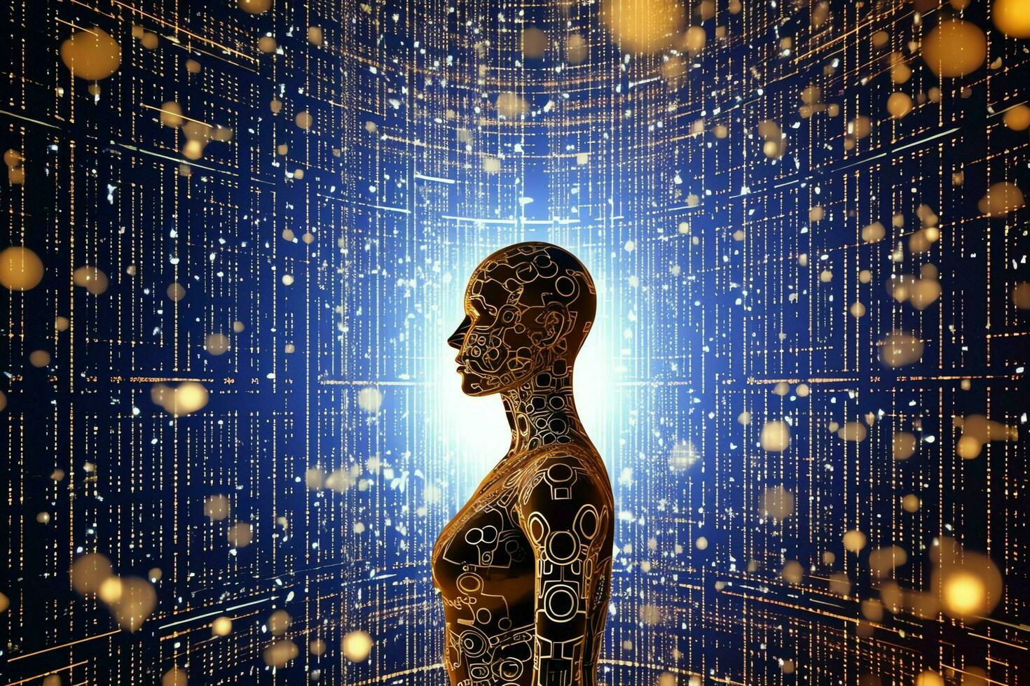 3D rendering technology robotics data analytics or futuristic cyborg with artificial intelligence concept by AI Generated photo