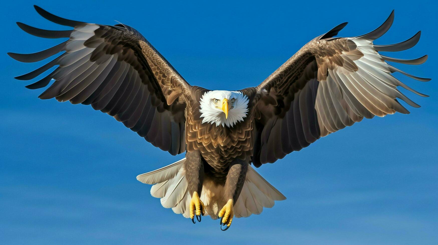 Eagle freely flying under the sunlight and blue sky. Predatory bird hunting in safari east africa concept by AI Generated photo