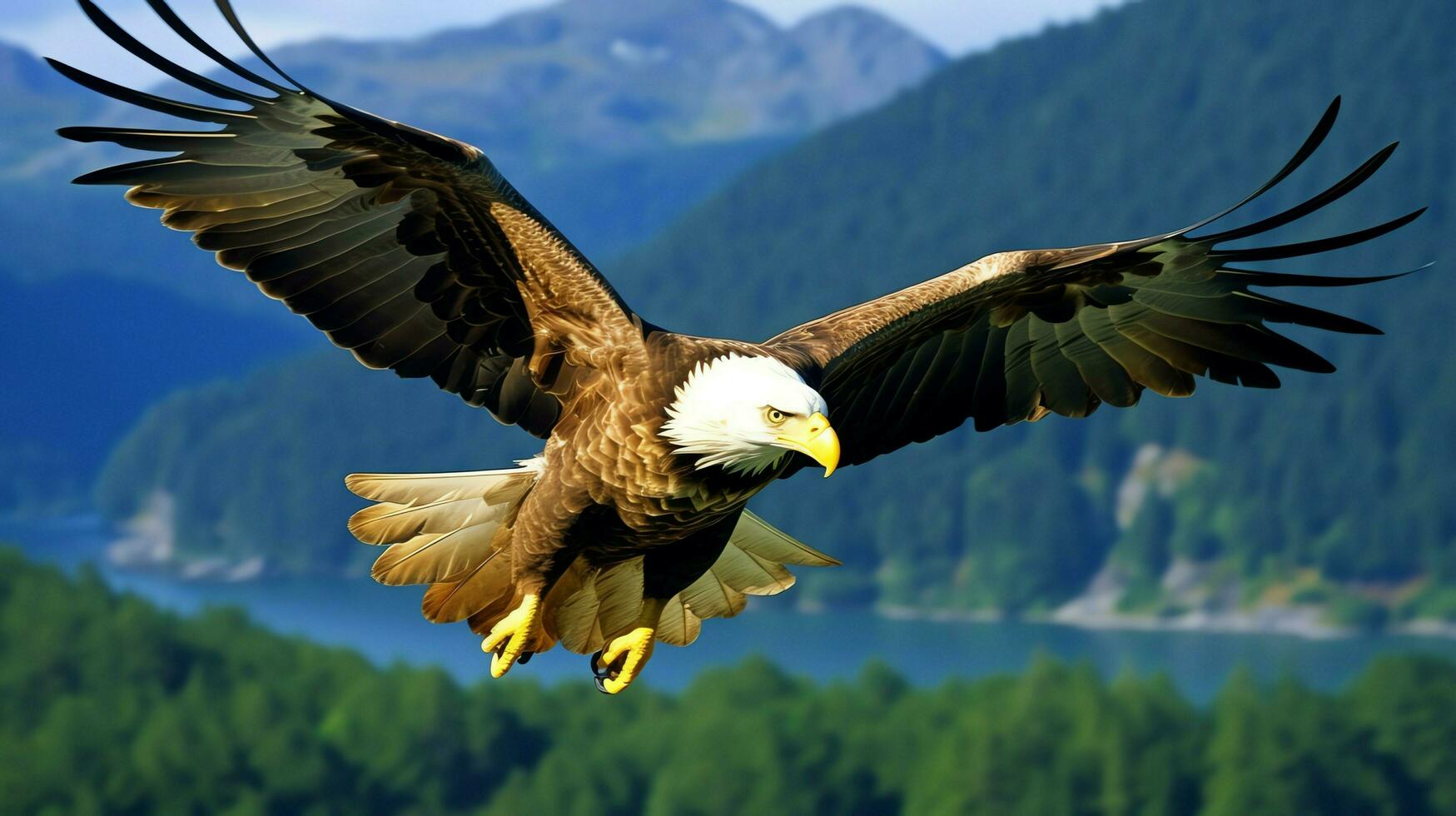 Eagle freely flying under the sunlight and blue sky. Predatory bird hunting in safari east africa concept by AI Generated photo