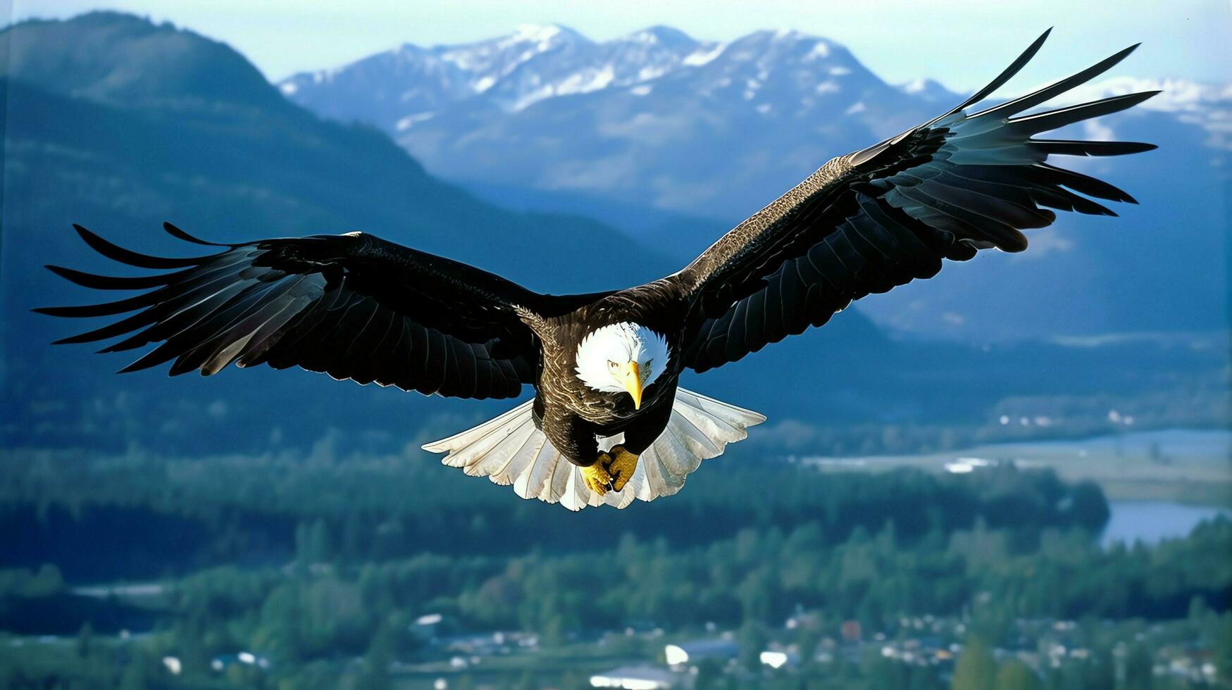 Eagle freely flying under the sunlight and blue sky. Predatory bird hunting in safari east africa concept by AI Generated photo