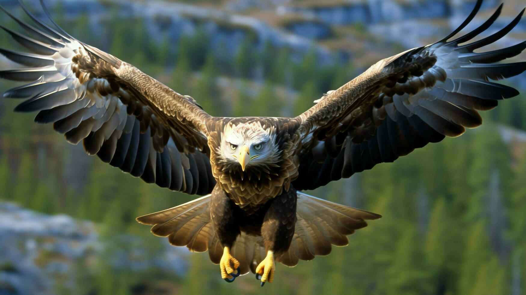 águila libremente volador debajo el luz de sol y azul cielo. depredador pájaro caza en safari este África concepto por ai generado foto