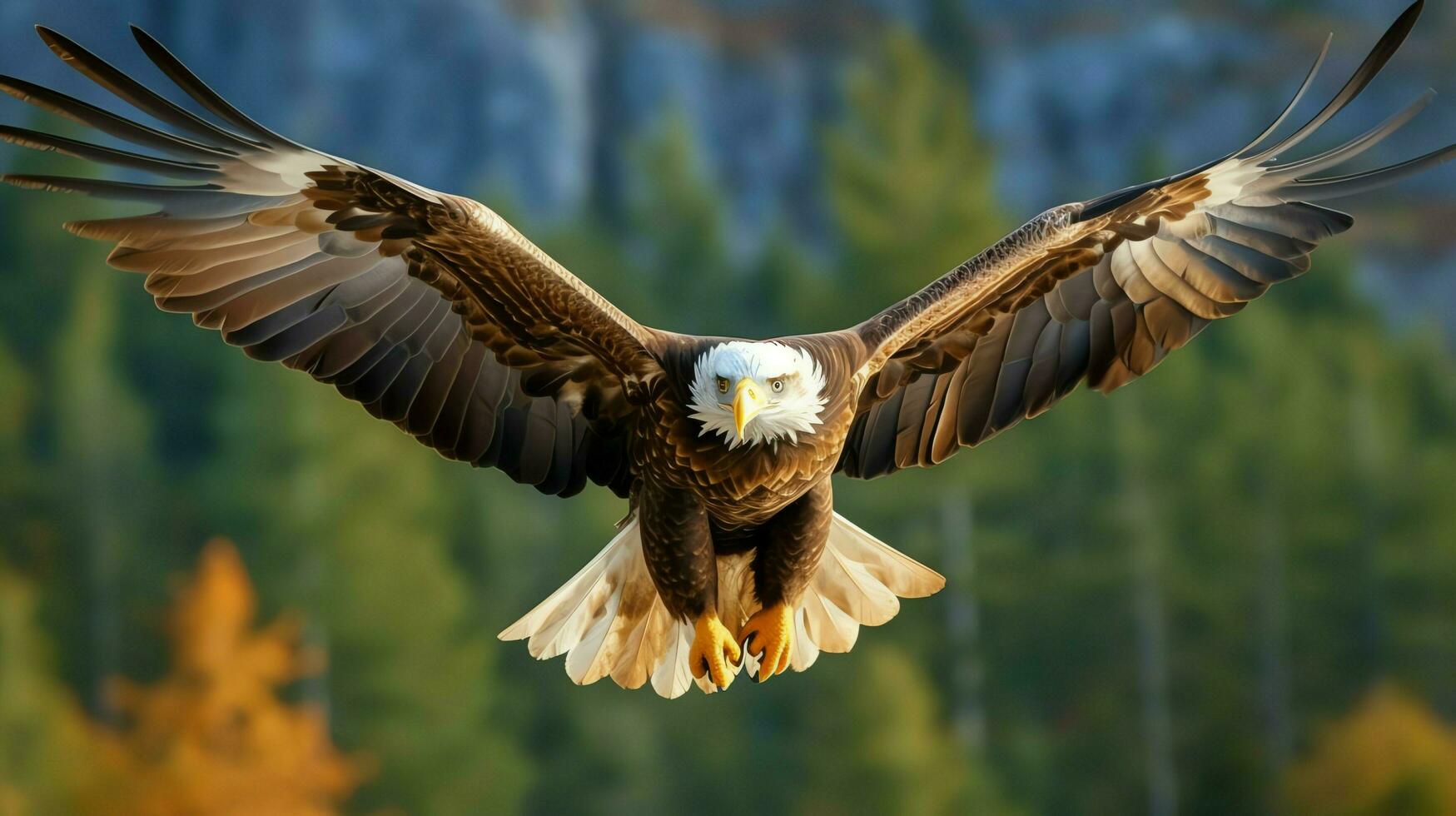 Eagle freely flying under the sunlight and blue sky. Predatory bird hunting in safari east africa concept by AI Generated photo