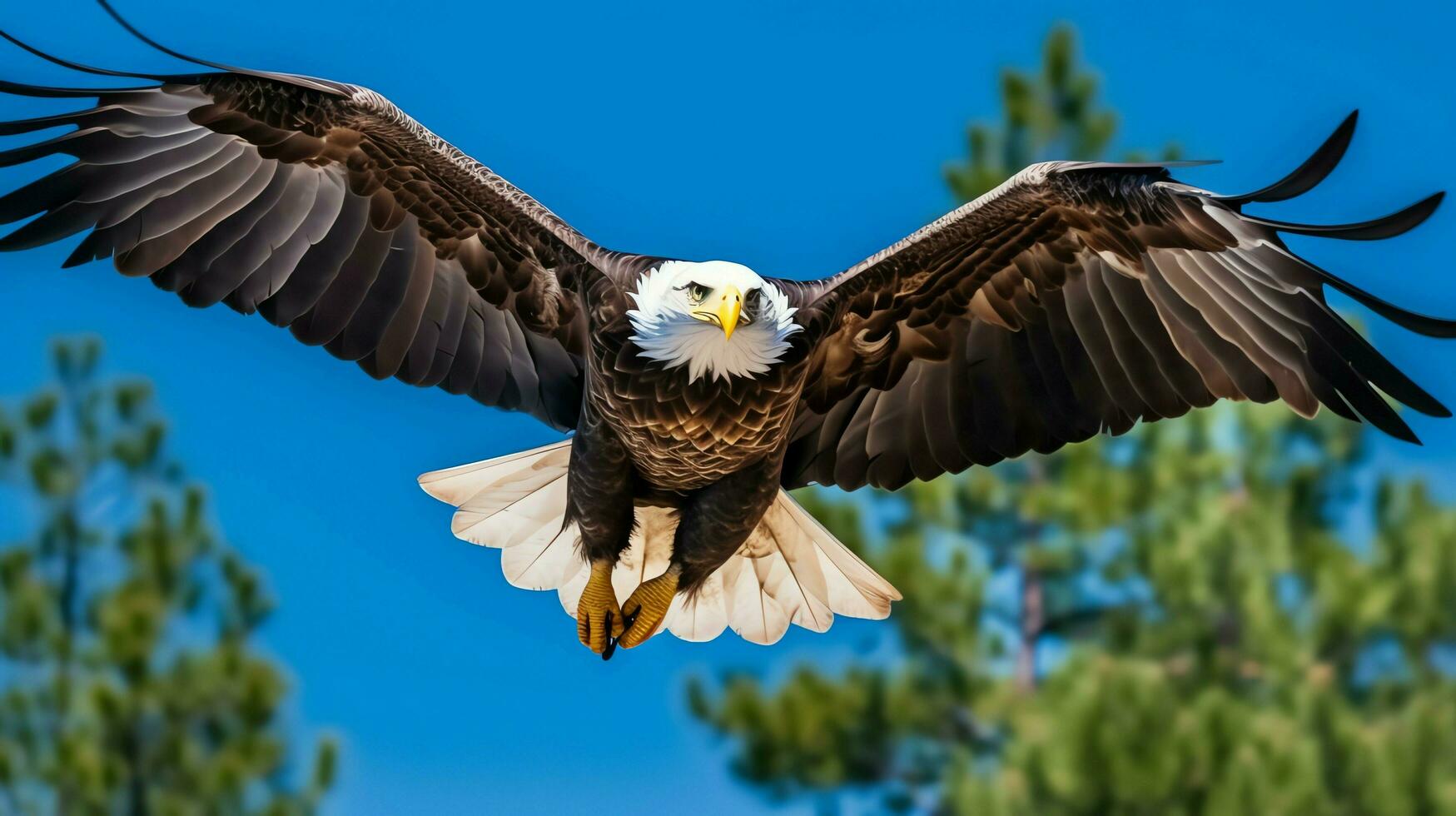 Eagle freely flying under the sunlight and blue sky. Predatory bird hunting in safari east africa concept by AI Generated photo