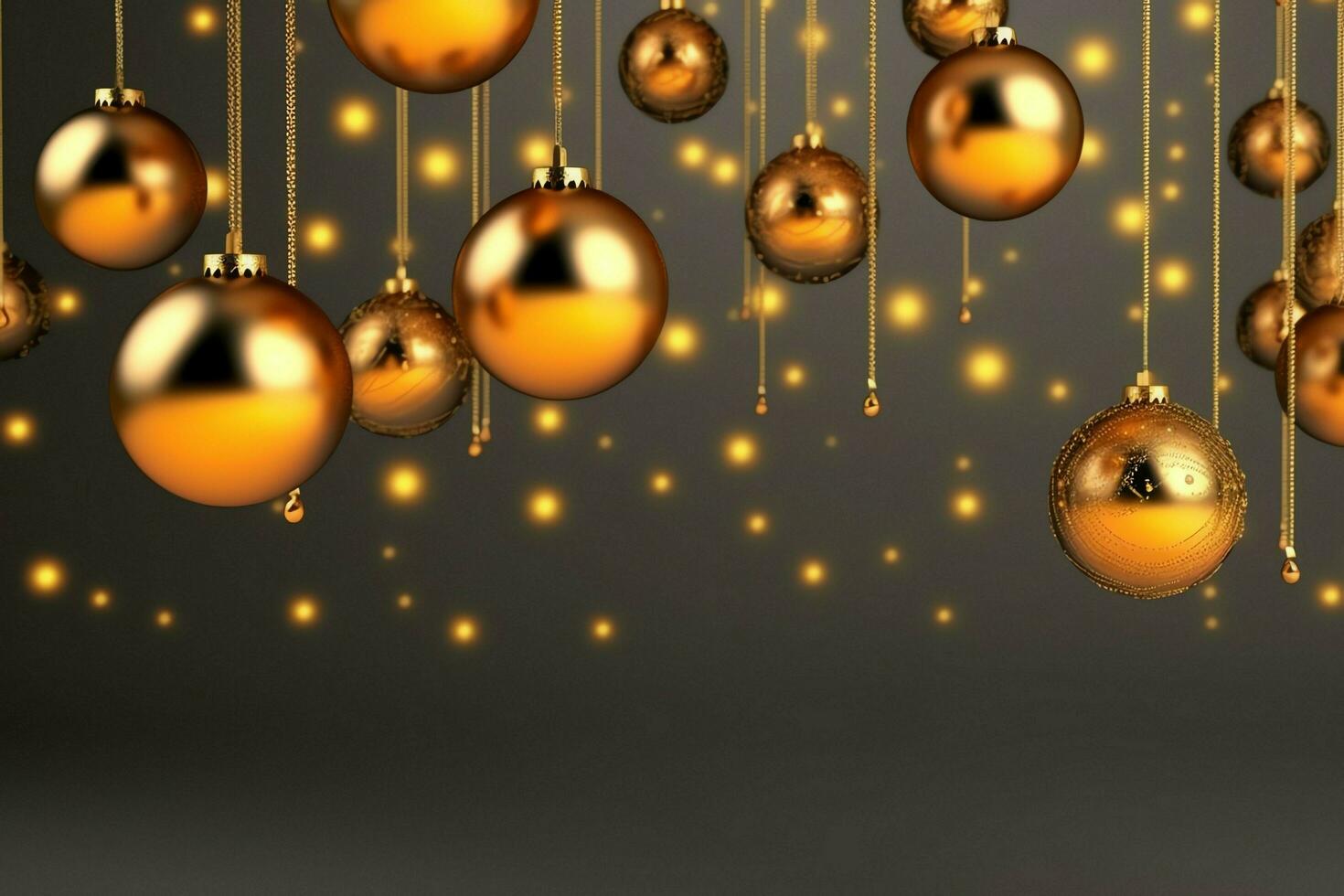 Christmas background with christmas balls ornaments hanging with copy space. Christmas decoration concept by AI Generated photo