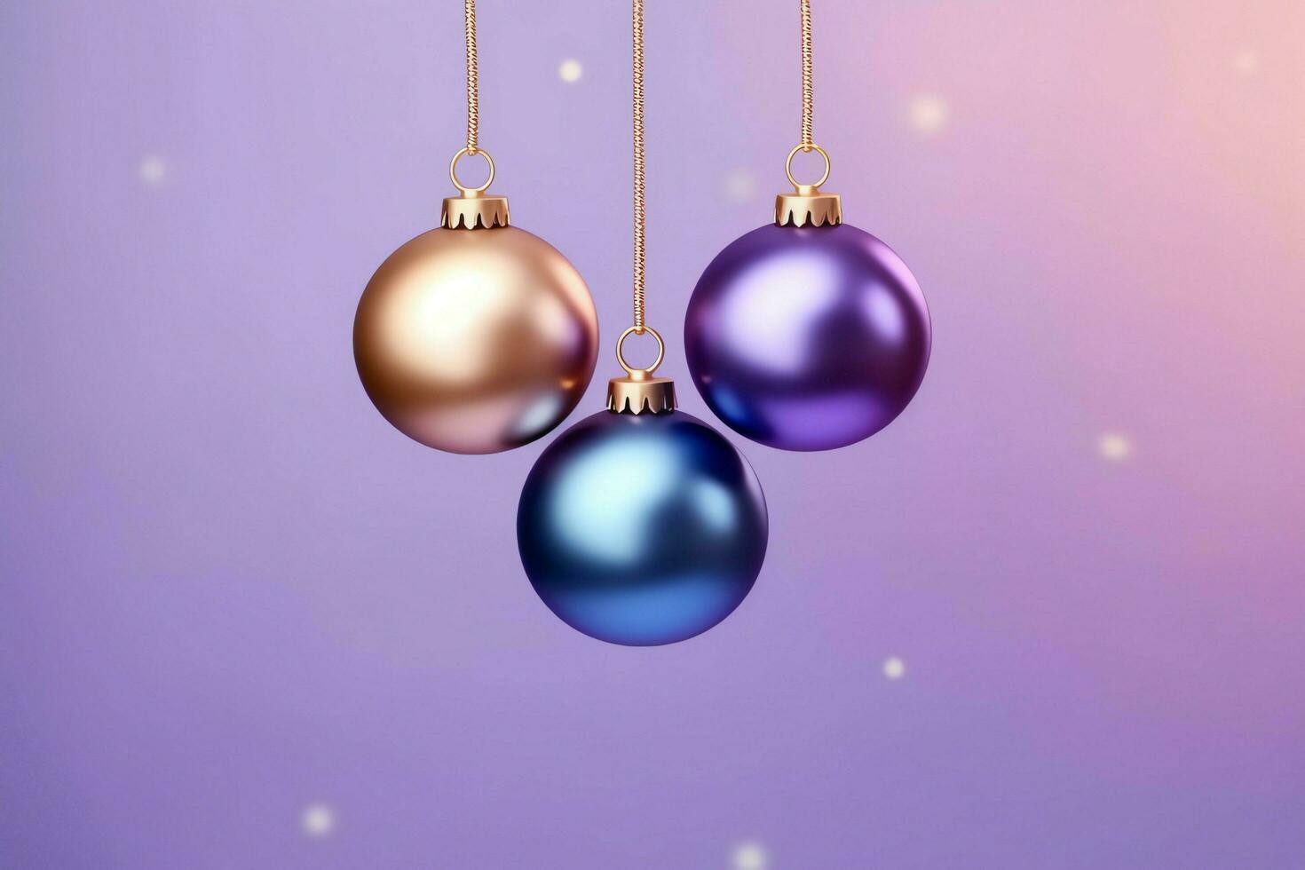 Christmas background with christmas balls ornaments hanging with copy space. Christmas decoration concept by AI Generated photo