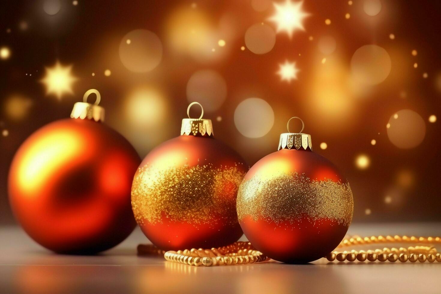 Christmas background with christmas balls ornaments hanging with copy space. Christmas decoration concept by AI Generated photo