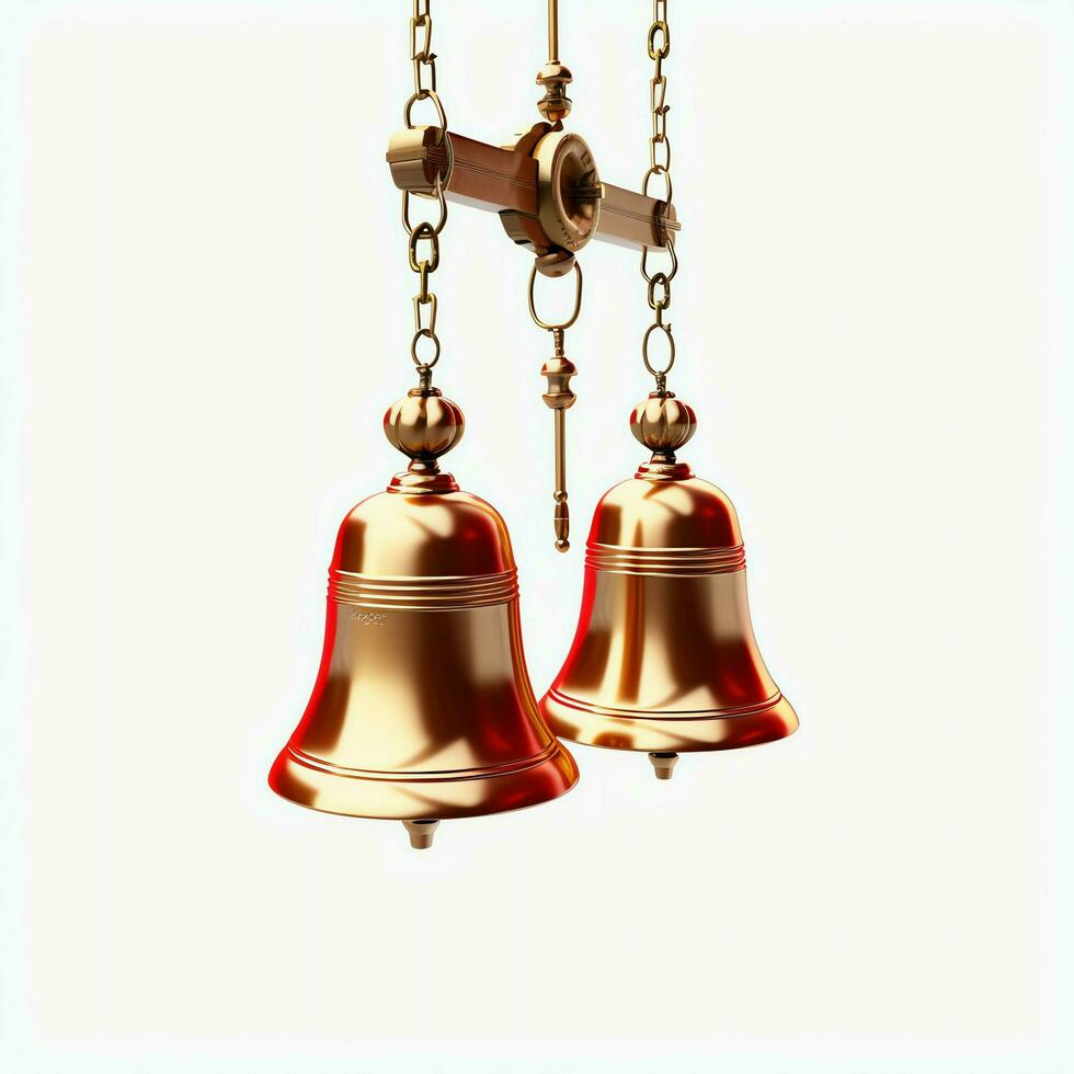 Decorative christmas ornament with christmas golden bells or jingle bells. Christmas decoration concept by AI Generated photo