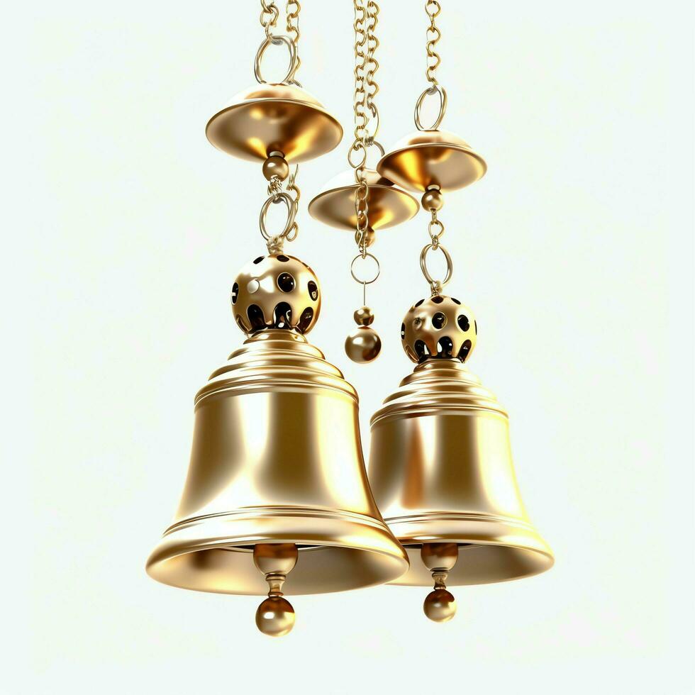 Decorative christmas ornament with christmas golden bells or jingle bells. Christmas decoration concept by AI Generated photo