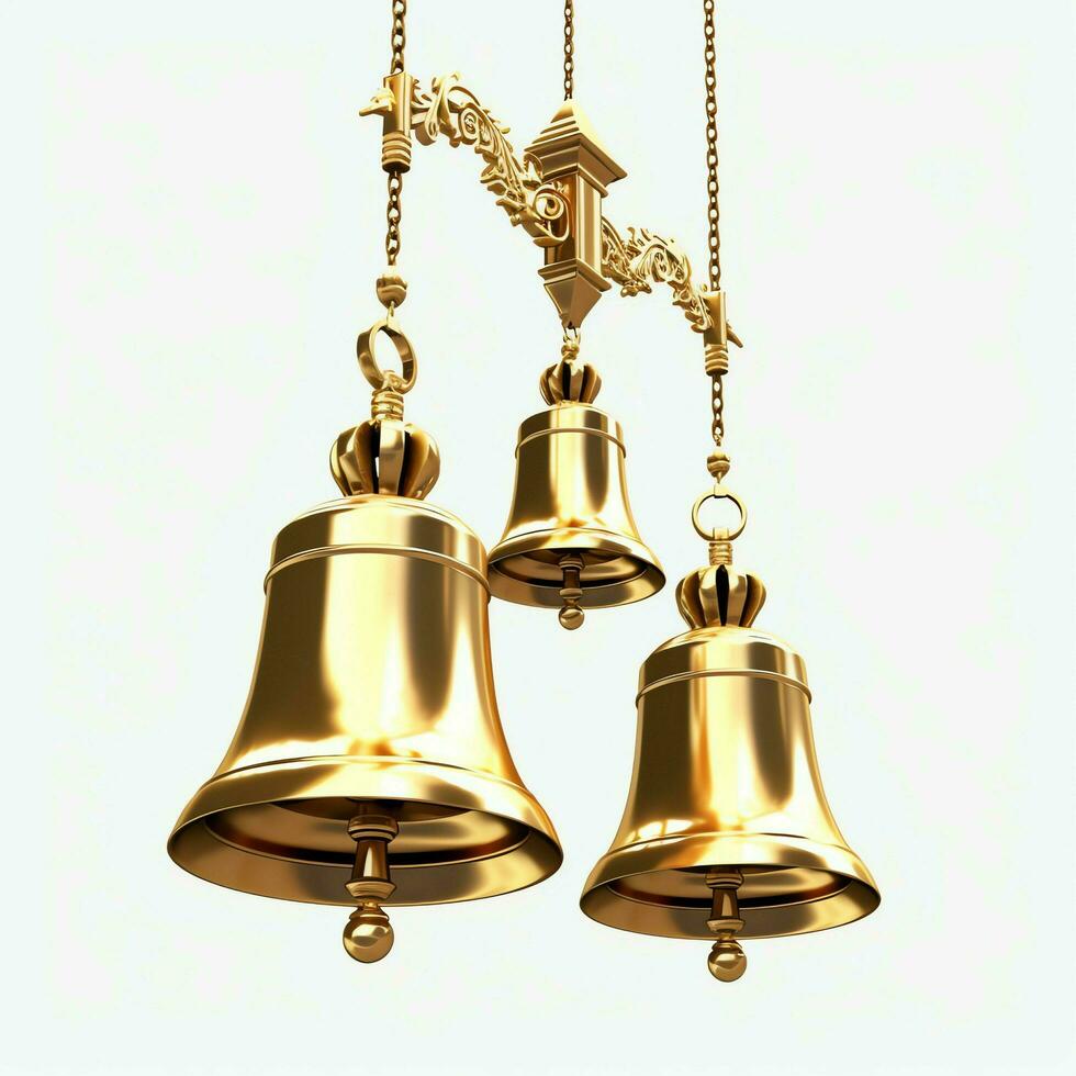 Decorative christmas ornament with christmas golden bells or jingle bells. Christmas decoration concept by AI Generated photo