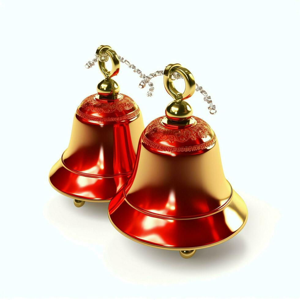 Decorative christmas ornament with christmas golden bells or jingle bells. Christmas decoration concept by AI Generated photo