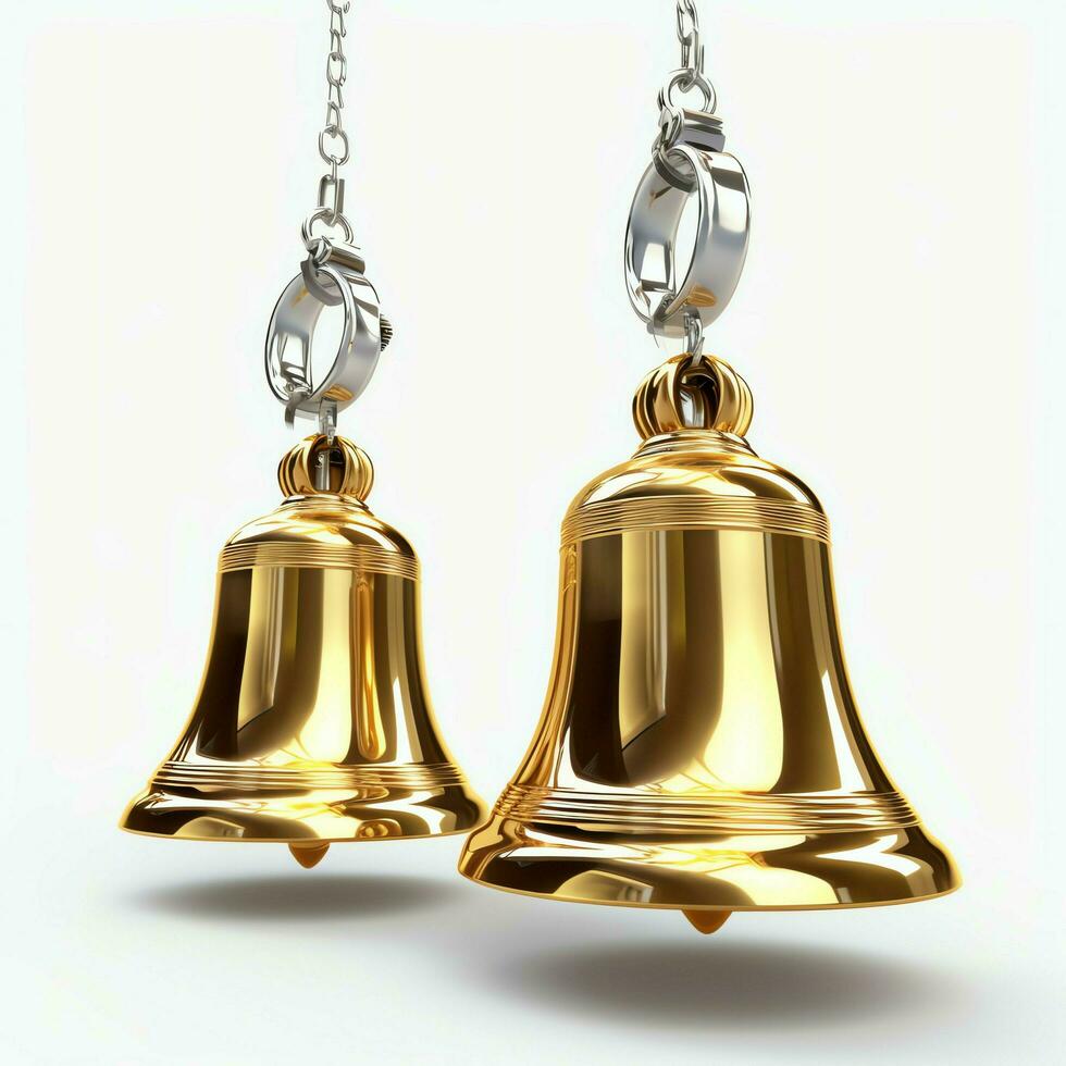 Decorative christmas ornament with christmas golden bells or jingle bells. Christmas decoration concept by AI Generated photo