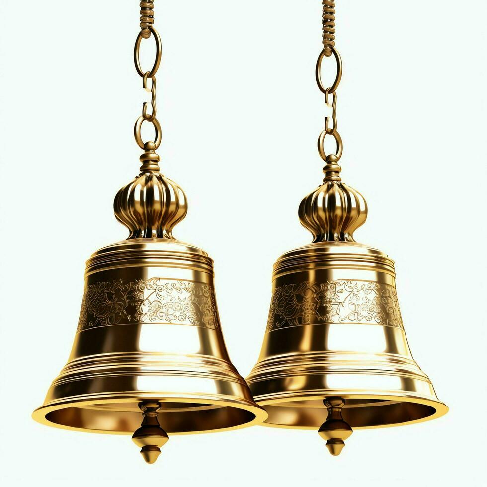 Decorative christmas ornament with christmas golden bells or jingle bells. Christmas decoration concept by AI Generated photo