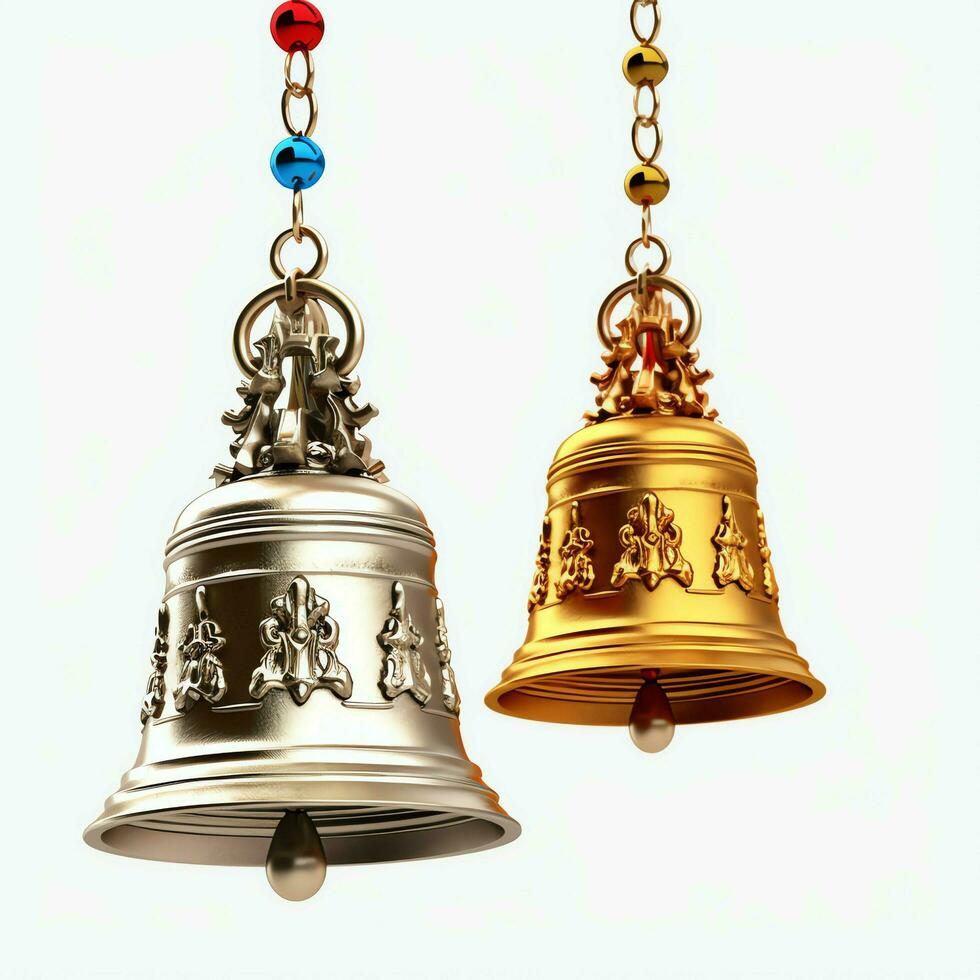 Decorative christmas ornament with christmas golden bells or jingle bells. Christmas decoration concept by AI Generated photo