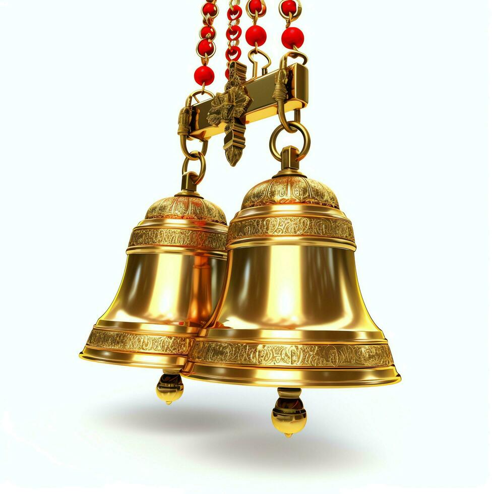 Decorative christmas ornament with christmas golden bells or jingle bells. Christmas decoration concept by AI Generated photo
