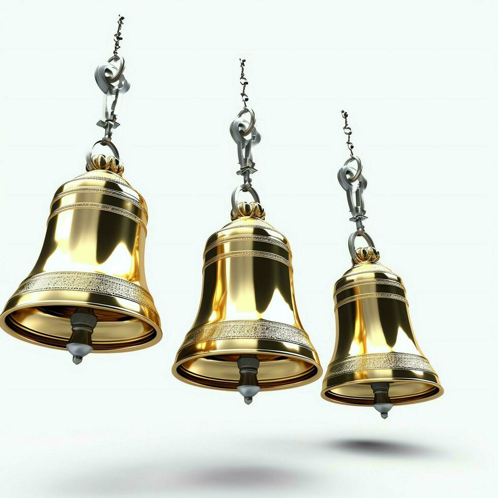 Decorative christmas ornament with christmas golden bells or jingle bells. Christmas decoration concept by AI Generated photo