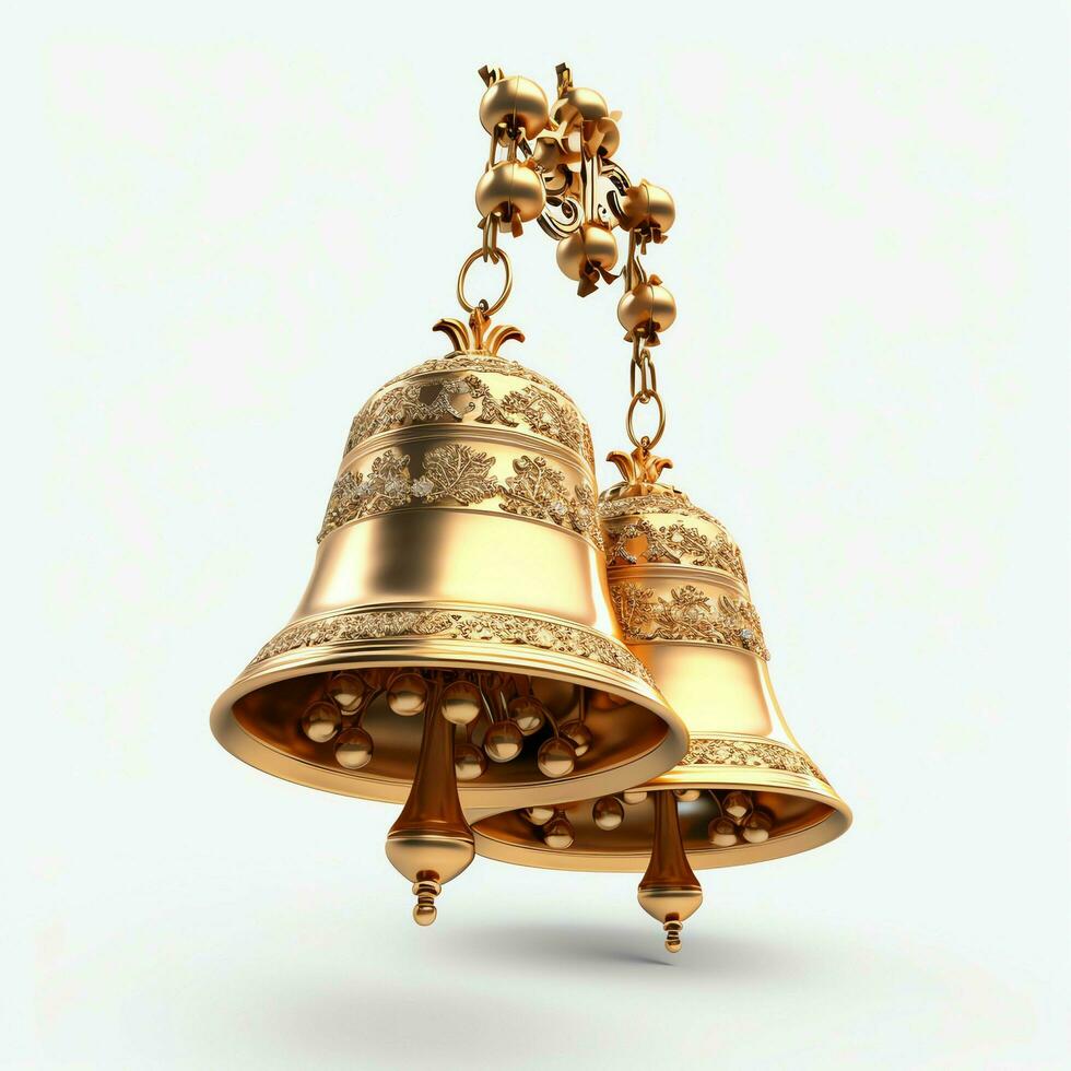 Decorative christmas ornament with christmas golden bells or jingle bells. Christmas decoration concept by AI Generated photo