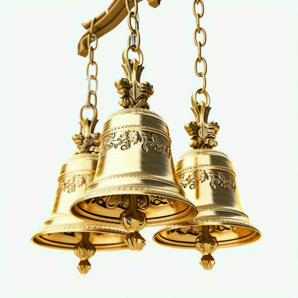 Decorative christmas ornament with christmas golden bells or jingle bells. Christmas decoration concept by AI Generated photo
