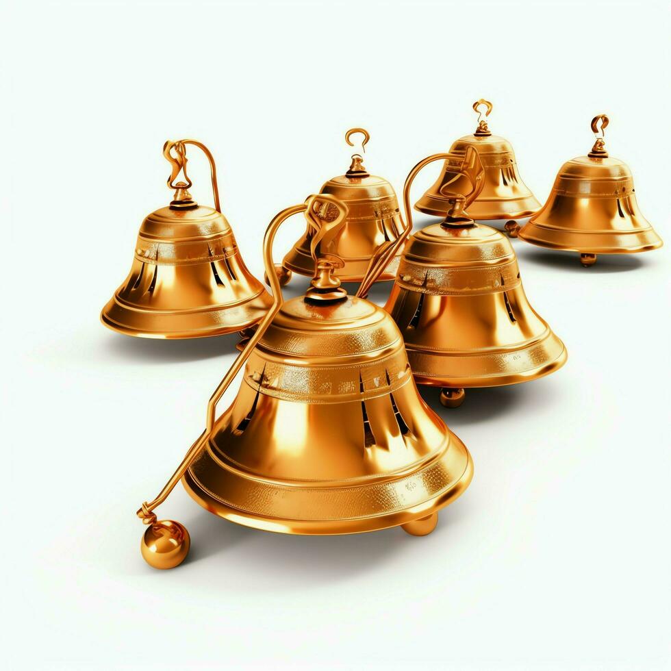 Decorative christmas ornament with christmas golden bells or jingle bells. Christmas decoration concept by AI Generated photo