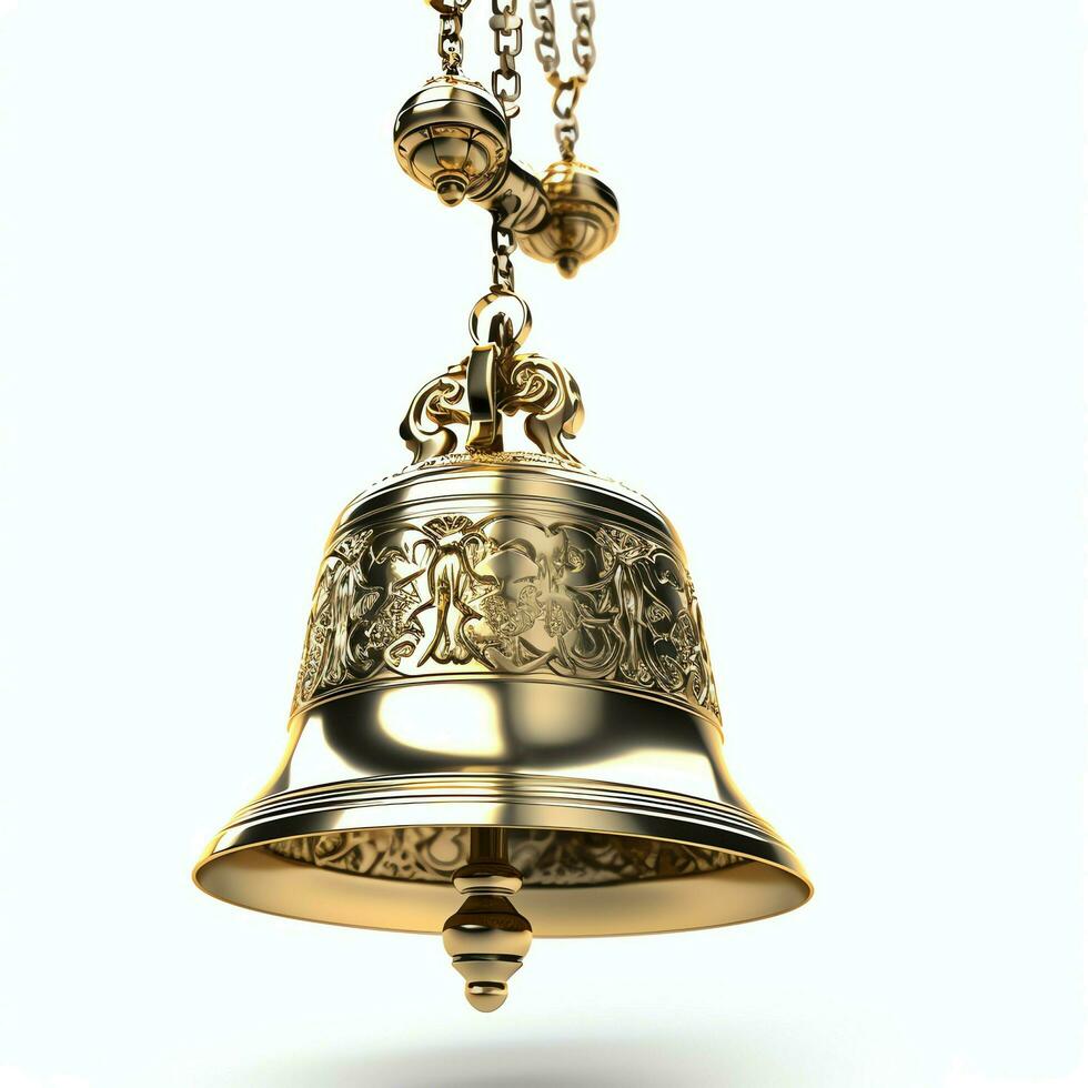 Decorative christmas ornament with christmas golden bells or jingle bells. Christmas decoration concept by AI Generated photo