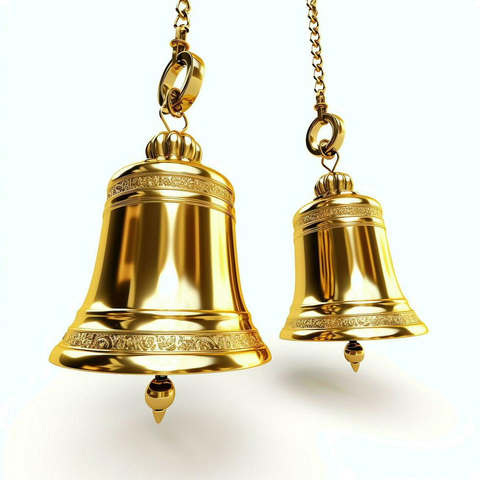 Decorative christmas ornament with christmas golden bells or jingle bells. Christmas decoration concept by AI Generated photo