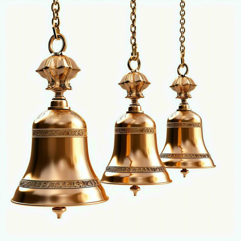 Decorative christmas ornament with christmas golden bells or jingle bells. Christmas decoration concept by AI Generated photo