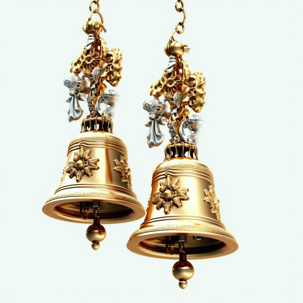 Decorative christmas ornament with christmas golden bells or jingle bells. Christmas decoration concept by AI Generated photo