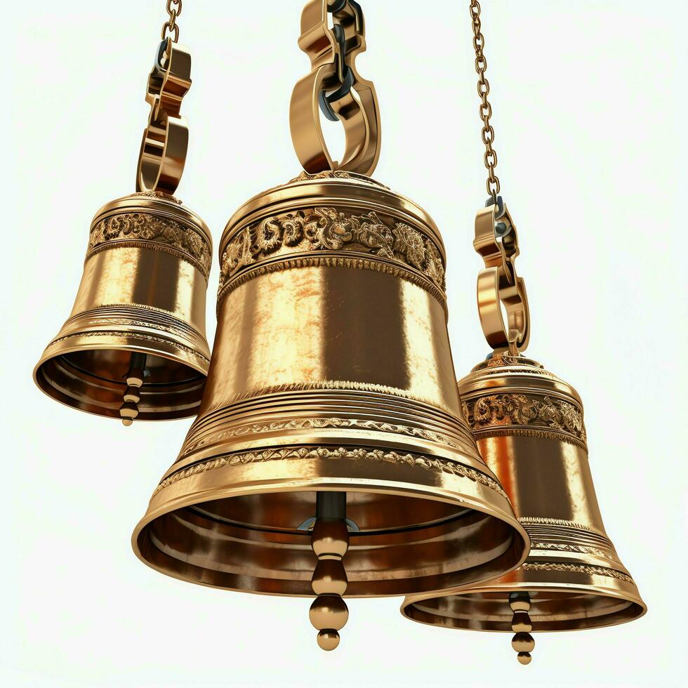 Decorative christmas ornament with christmas golden bells or jingle bells. Christmas decoration concept by AI Generated photo