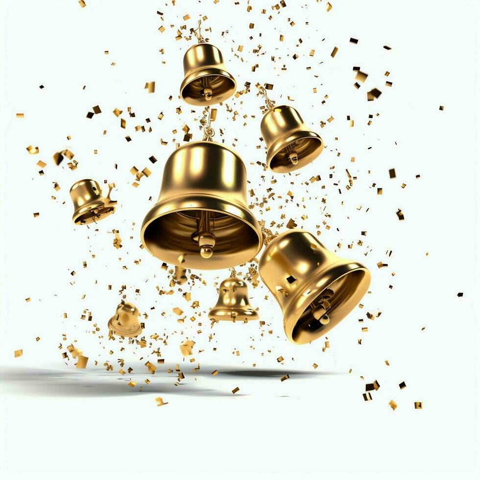 Decorative christmas ornament with christmas golden bells or jingle bells. Christmas decoration concept by AI Generated photo