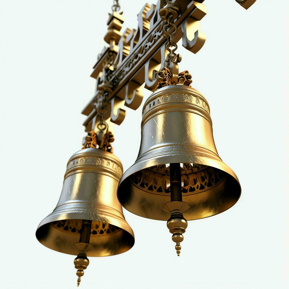 Decorative christmas ornament with christmas golden bells or jingle bells. Christmas decoration concept by AI Generated photo