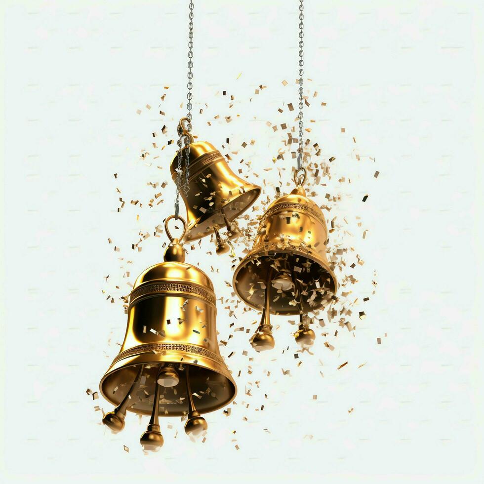 Decorative christmas ornament with christmas golden bells or jingle bells. Christmas decoration concept by AI Generated photo