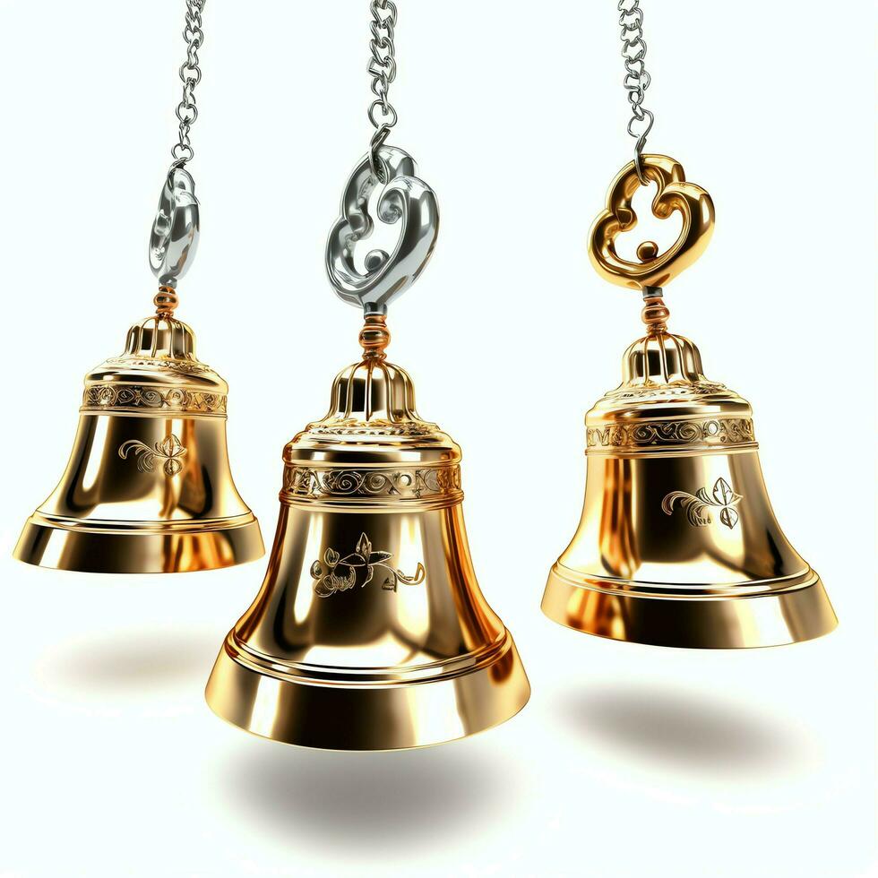 Decorative christmas ornament with christmas golden bells or jingle bells. Christmas decoration concept by AI Generated photo