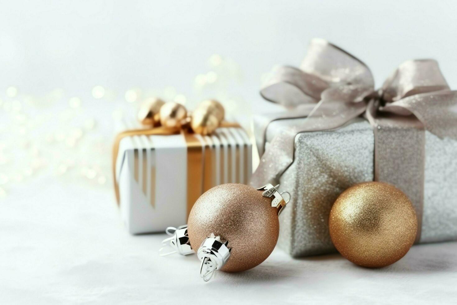 A christmas gift, xmas or present box objects on holiday mood background in winter. Merry christmas concept by AI Generated photo