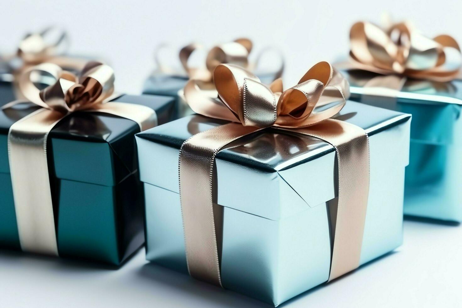 A christmas gift, xmas or present box objects on holiday mood background in winter. Merry christmas concept by AI Generated photo