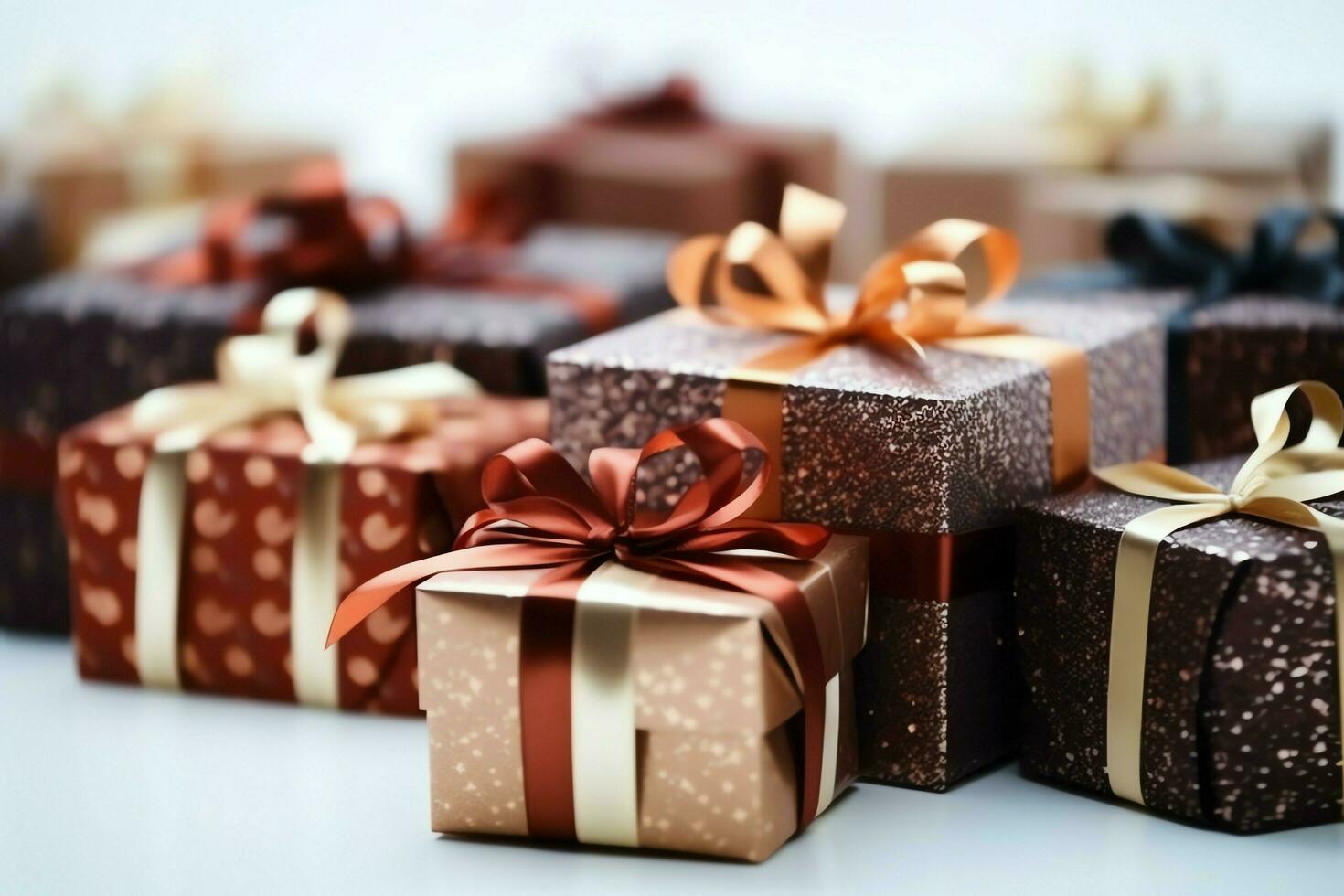 A christmas gift, xmas or present box objects on holiday mood background in winter. Merry christmas concept by AI Generated photo
