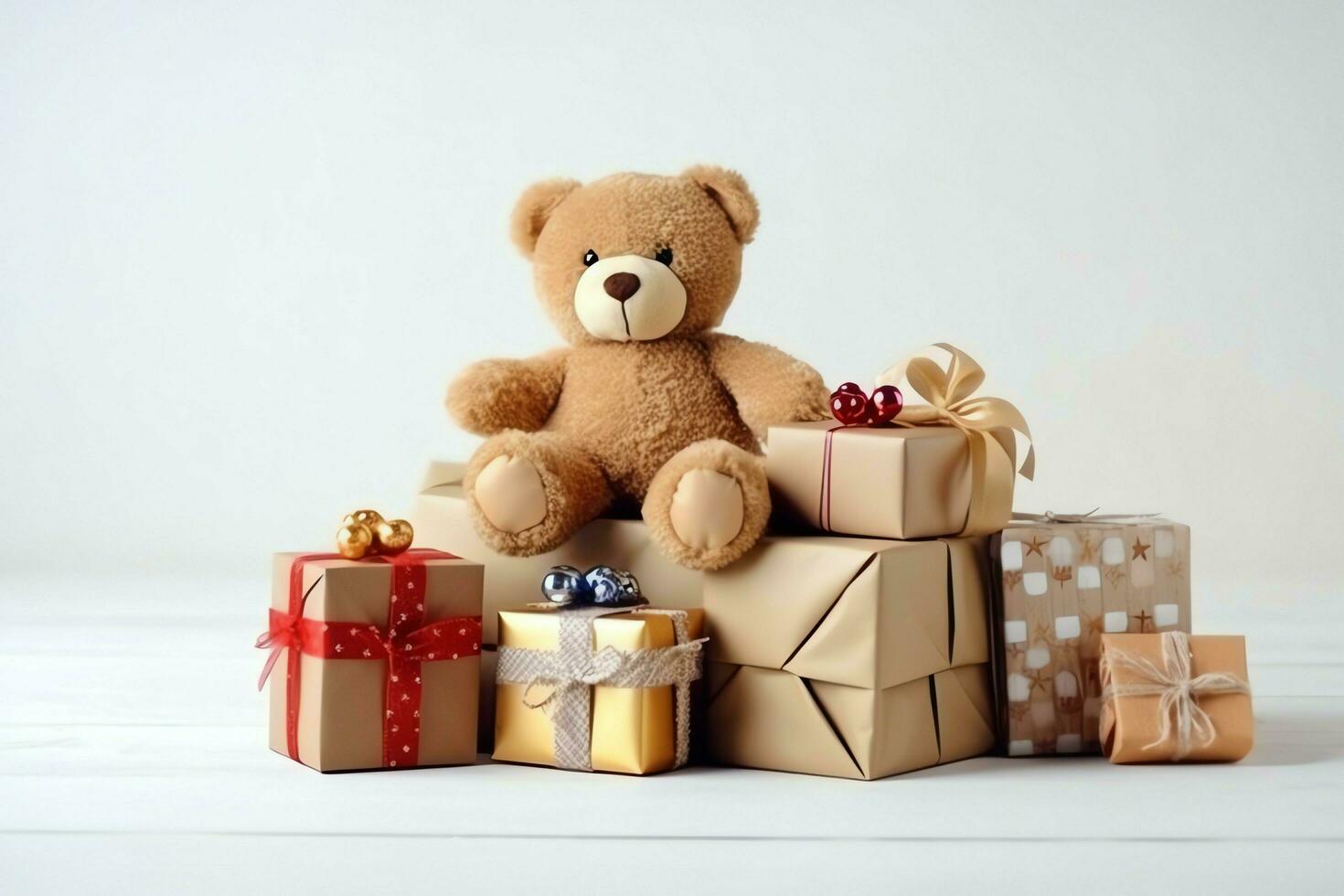 A christmas gift, xmas or present box objects on holiday mood background in winter. Merry christmas concept by AI Generated photo