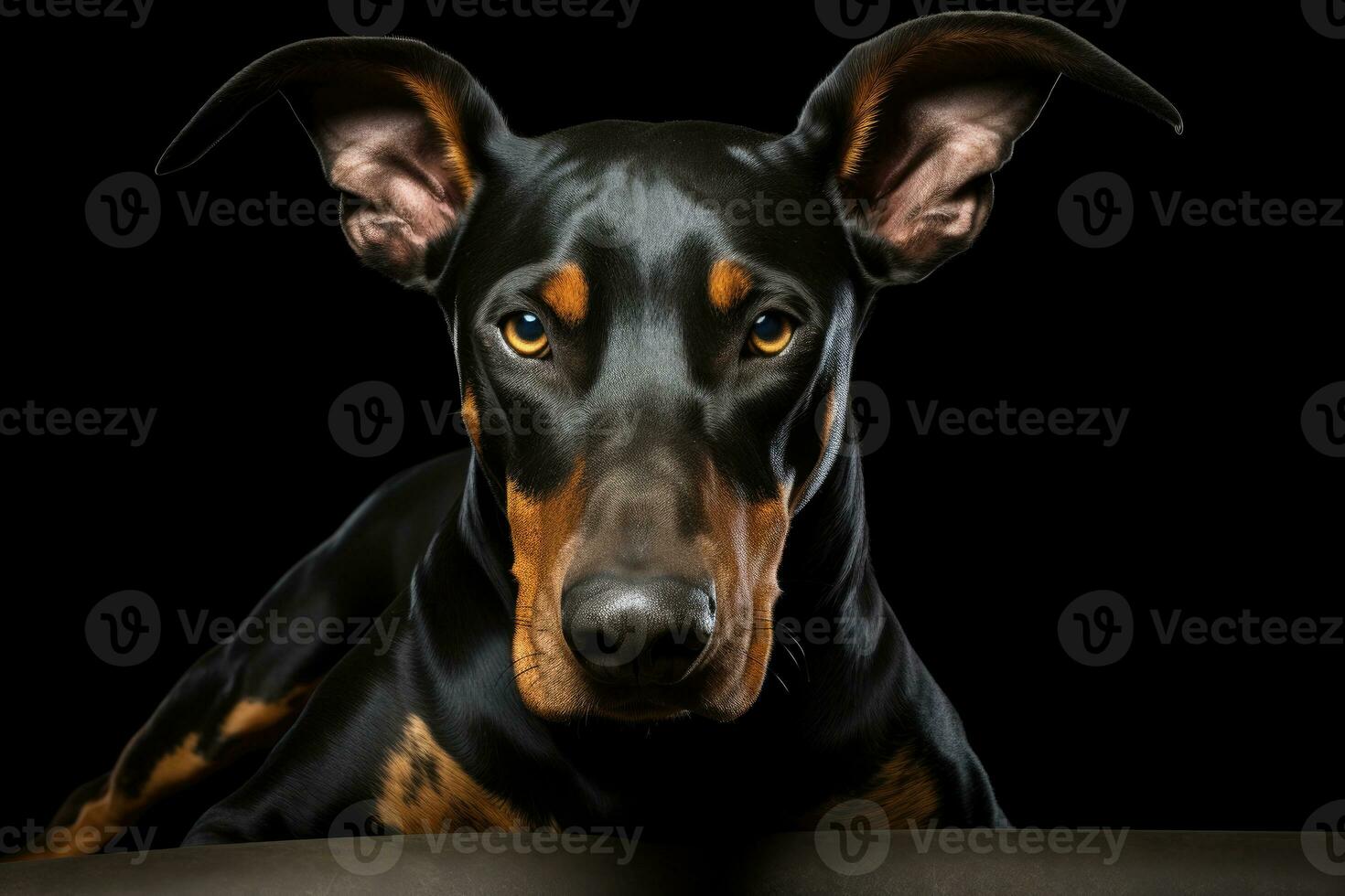 Portrait of an evil dog of the Doberman breed. AI Generated photo
