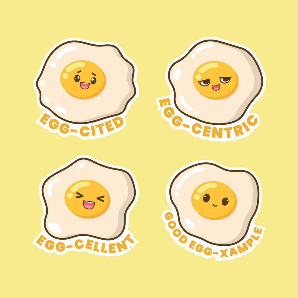 Vector fried egg cartoon character with quotes illustration stickerpack