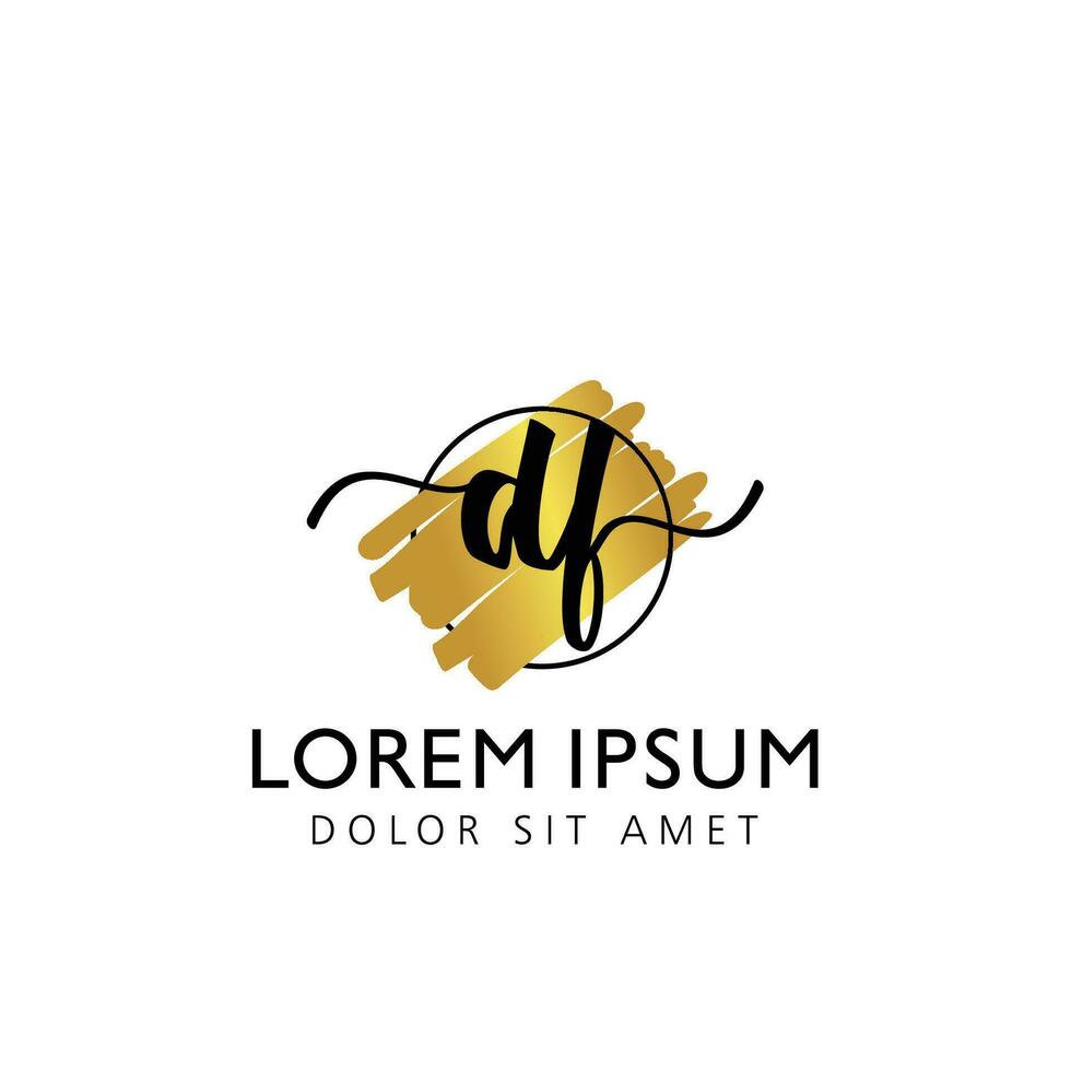DF Initial Handwriting gold Brush Template Design vector