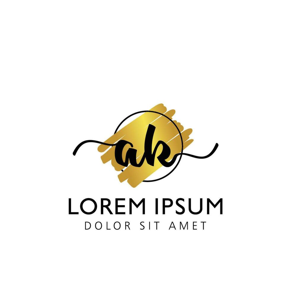 AK Initial Handwriting gold Brush Template Design vector